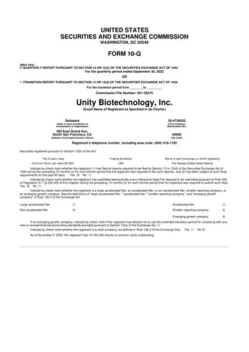Vorschaubild Unity Biotechnology
 10-Q Quartalsbericht 2022 