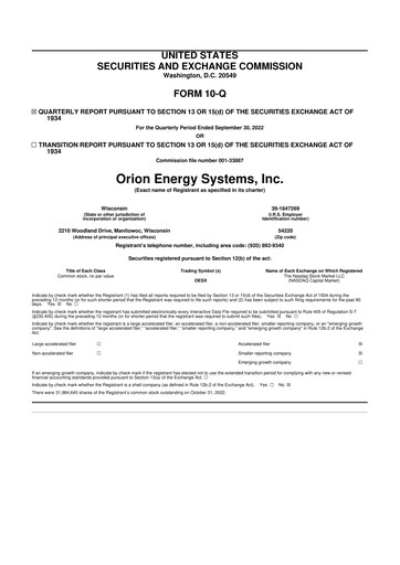 Vorschaubild Orion Energy Systems
 10-Q Quartalsbericht 2022 
