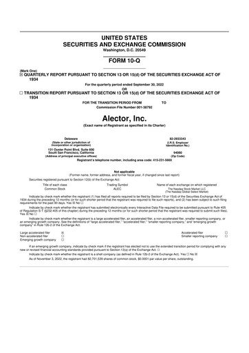 Thumbnail Alector
 10-Q Quarterly Report FY 