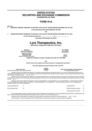 Thumbnail Lyra Therapeutics 10-Q Quarterly Report FY 