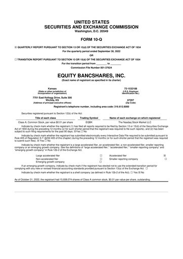 Thumbnail Equity Bancshares 10-Q Quarterly Report FY2022 