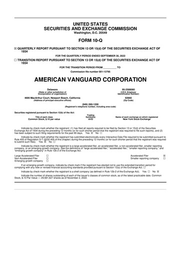 Thumbnail American Vanguard 10-Q Quarterly Report FY 