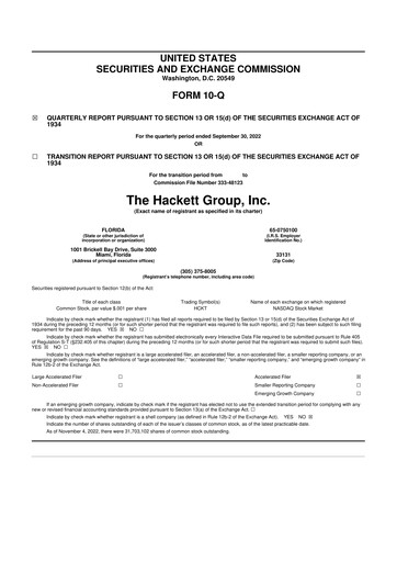 Thumbnail The Hackett Group

 10-Q Quarterly Report FY2022 