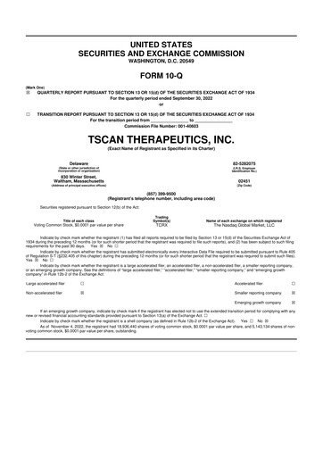 Thumbnail TScan Therapeutics 10-Q Quarterly Report FY2022 