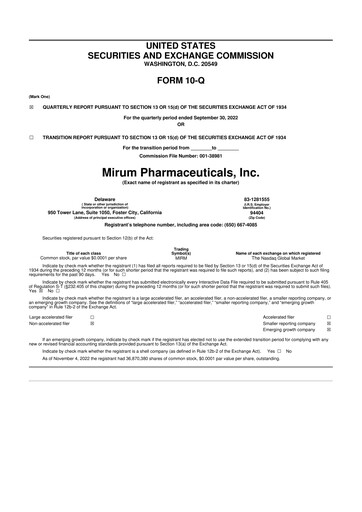 Thumbnail Mirum Pharmaceuticals 10-Q Quarterly Report FY2022 