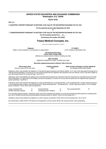 Thumbnail Treace Medical Concepts 10-Q Quarterly Report FY2022 