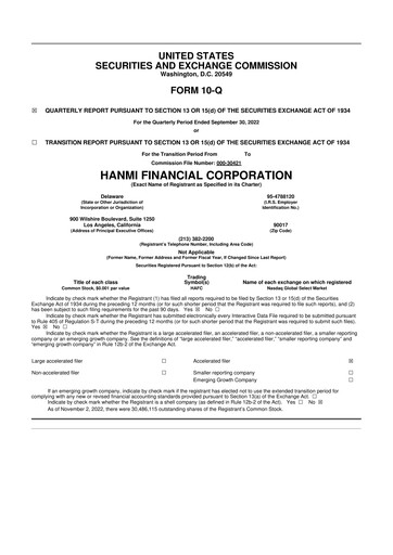 Vorschaubild Hanmi Financial 10-Q Quartalsbericht  