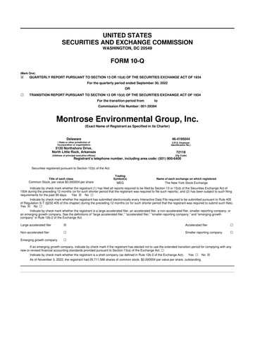 Thumbnail Montrose Environmental 10-Q Quarterly Report FY2022 