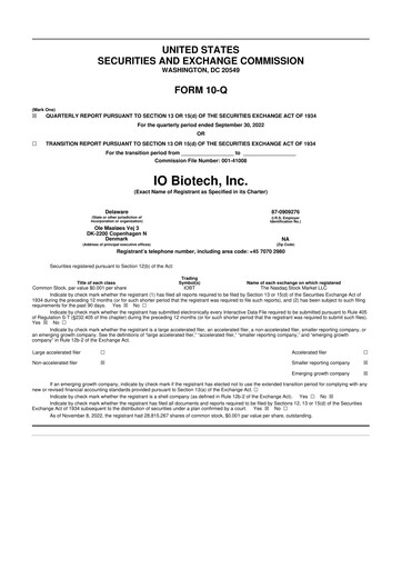 Thumbnail IO Biotech 10-Q Quarterly Report FY2022 