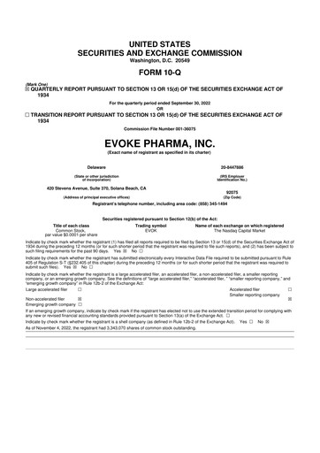 Thumbnail Evoke Pharma
 10-Q Quarterly Report FY2022 