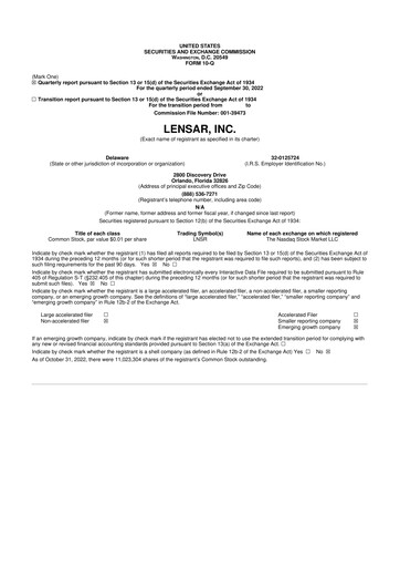 Thumbnail LENSAR 10-Q Quarterly Report FY2022 
