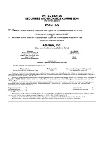 Miniature Aterian 10-Q Rapport trimestriel 2022 