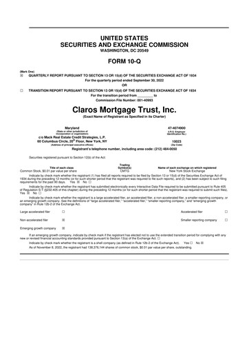 Miniature Claros Mortgage Trust 10-Q Rapport trimestriel 2022 