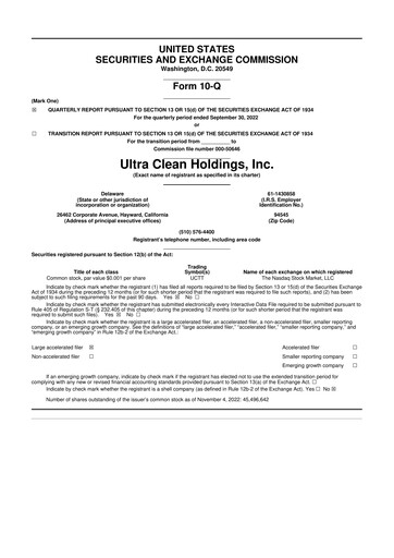 Vorschaubild UCT (Ultra Clean Holdings) 10-Q Quartalsbericht  