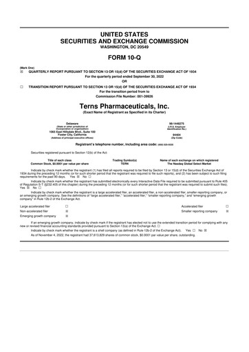 Thumbnail Terns Pharmaceuticals 10-Q Quarterly Report FY2022 