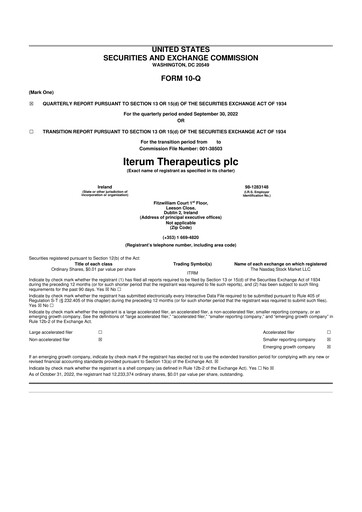 Miniature Iterum Therapeutics 10-Q Rapport trimestriel 2022 