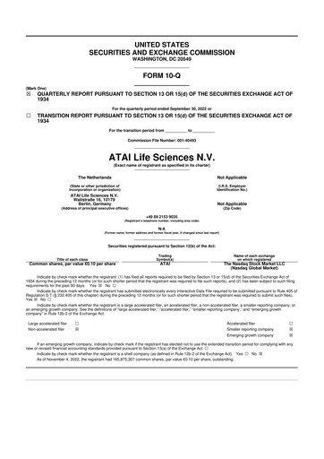 Thumbnail atai Life Sciences 10-Q Quarterly Report FY 