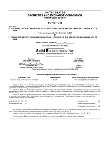 Thumbnail Solid Biosciences
 10-Q Quarterly Report FY 