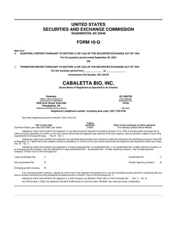 Thumbnail Cabaletta Bio 10-Q Quarterly Report FY 