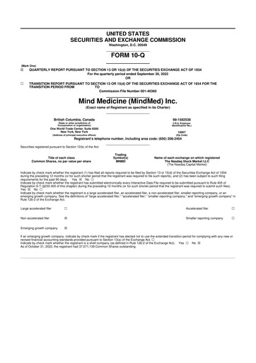Thumbnail Mind Medicine (MindMed) 10-Q Quarterly Report FY2022 