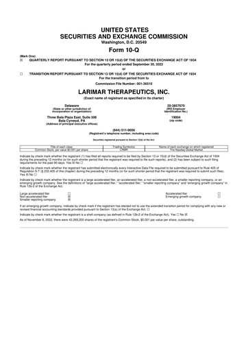 Thumbnail Larimar Therapeutics 10-Q Quarterly Report FY 