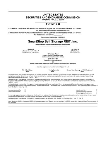 Thumbnail SmartStop Self Storage REIT 10-Q Quarterly Report FY2022 