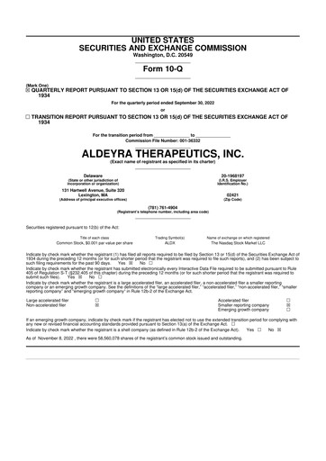 Thumbnail Aldeyra Therapeutics
 10-Q Quarterly Report FY2022 