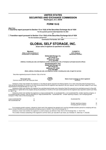 Thumbnail Global Self Storage 10-Q Quarterly Report FY2022 