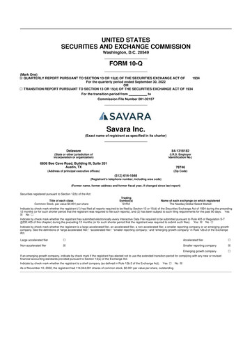 Thumbnail Savara 10-Q Quarterly Report FY 