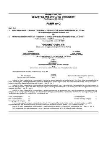 Thumbnail Flowers Foods
 10-Q Quarterly Report FY2022 