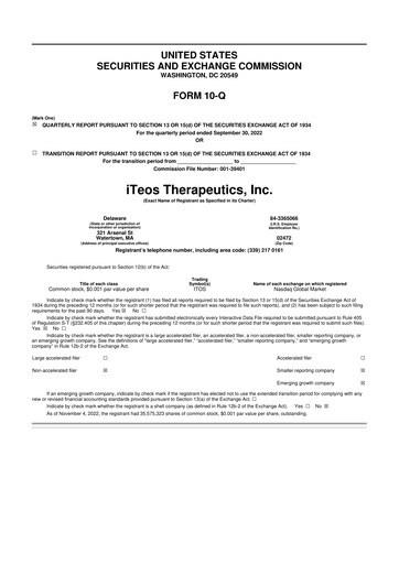 Thumbnail iTeos Therapeutics 10-Q Quarterly Report FY2022 