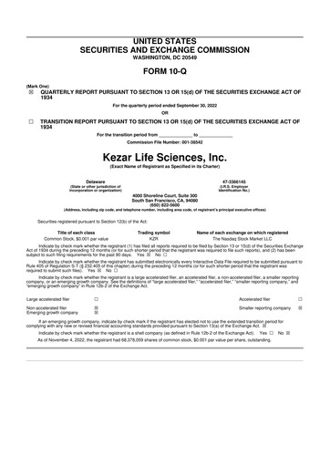Thumbnail Kezar Life Sciences 10-Q Quarterly Report FY 