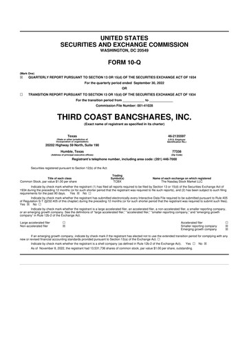 Thumbnail Third Coast Bancshares 10-Q Quarterly Report FY2022 