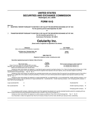 Miniature Celularity 10-Q Rapport trimestriel  