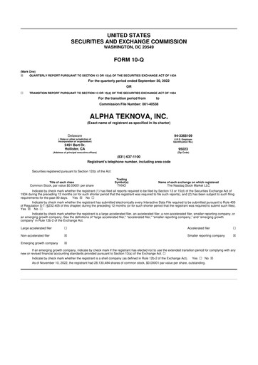 Thumbnail Alpha Teknova 10-Q Quarterly Report FY2022 