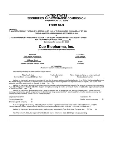 Vorschaubild Cue Biopharma 10-Q Quartalsbericht 2022 