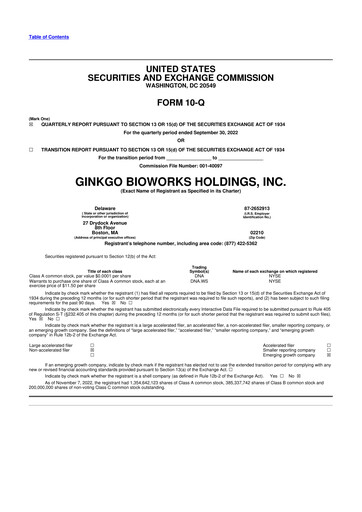 Thumbnail Ginkgo Bioworks
 10-Q Quarterly Report FY2022 