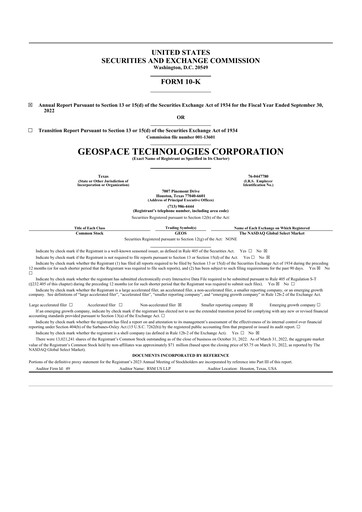 Thumbnail Geospace Technologies
 10-K Annual Report 2022