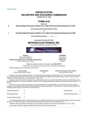 Thumbnail Methode Electronics
 10-Q Quarterly Report FY2023 