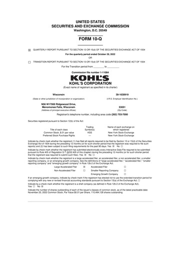 Thumbnail Kohl's
 10-Q Quarterly Report FY2022 