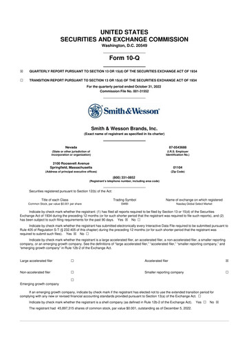 Thumbnail Smith & Wesson 10-Q Quarterly Report FY2022 