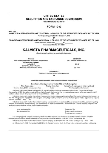 Vorschaubild KalVista Pharmaceuticals 10-Q Quartalsbericht 2023 