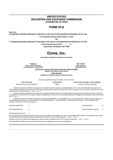 Vorschaubild Ooma 10-Q Quartalsbericht 2022 