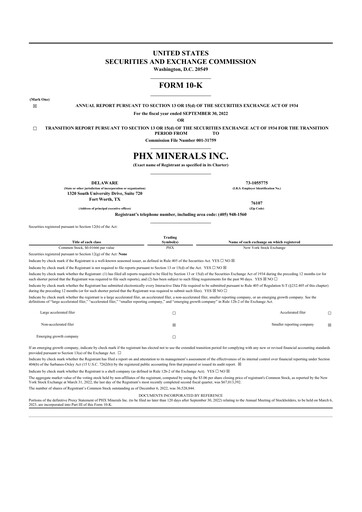 Thumbnail PHX Minerals 10-K Annual Report 2022