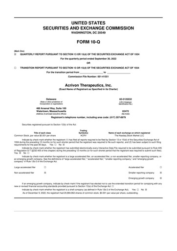 Vorschaubild Acrivon Therapeutics 10-Q Quartalsbericht  