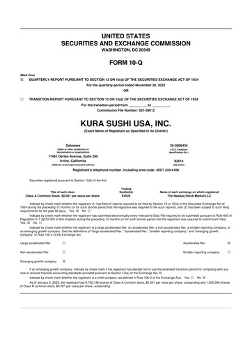 Thumbnail Kura Sushi USA 10-Q Quarterly Report FY2022 