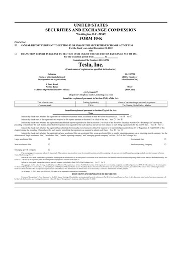 Thumbnail Tesla 10-K Annual Report 2022