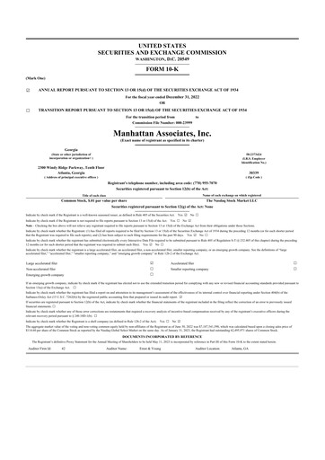 Thumbnail Manhattan Associates
 10-K Annual Report 2022