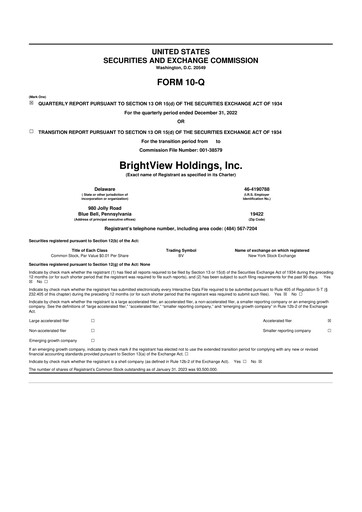 Thumbnail BrightView
 10-Q Quarterly Report FY2022 