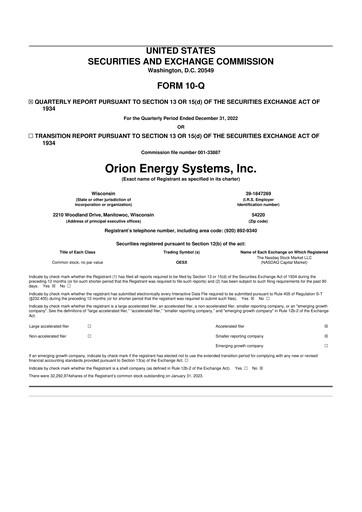 Vorschaubild Orion Energy Systems
 10-Q Quartalsbericht 2022 